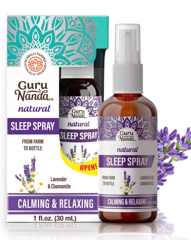 GuruNanda Sleep Spray (1 Fl oz) - 100% Pure & Natural Blend of Lavender Chamomile & Aromatherapy Essential Oils - Supports Calm & Relaxed Rest - Bedtime Mist for Bed Pillows or Linen