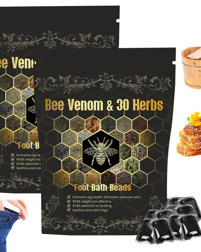 Bee Venom & 30 Herbs Firming Detox Foot Bath Beads Bee Venom Detox&Shaping Cleansing Foot Soak Beads Herbal Foot Bath Beads for Relaxing and Soothing Body Sore Tired (2 Pcs)