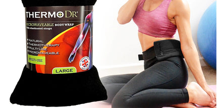 ThermoDR Wheat Bags Microwavable Heat Pack - Body Wrap Microwave Unscented Heat Pad with UK Cleaned Wheat for Body Discomfort Back Shoulder Stomach & Neck with Elasticated Straps - Black