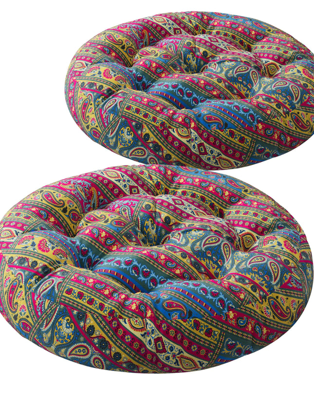 Codi Meditation Floor Pillow Boho Pillows Seating for Adults & Kids Large Cushion for Yoga Living Room Tatami Sitting Memory Foam Added 22x22 Inch Pack of 2 Round | Multi Blaidiere