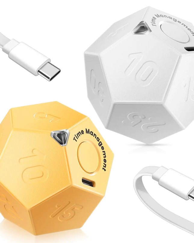 Konohan 2 Pcs Cube Timer Rechargeable Mini Pomodoro Timer 11 Preset Time Desk Productivity Timer with Sound Vibrate Light Alarm Flip for Time Management ADHD Workout Study Cooking White and Yellow