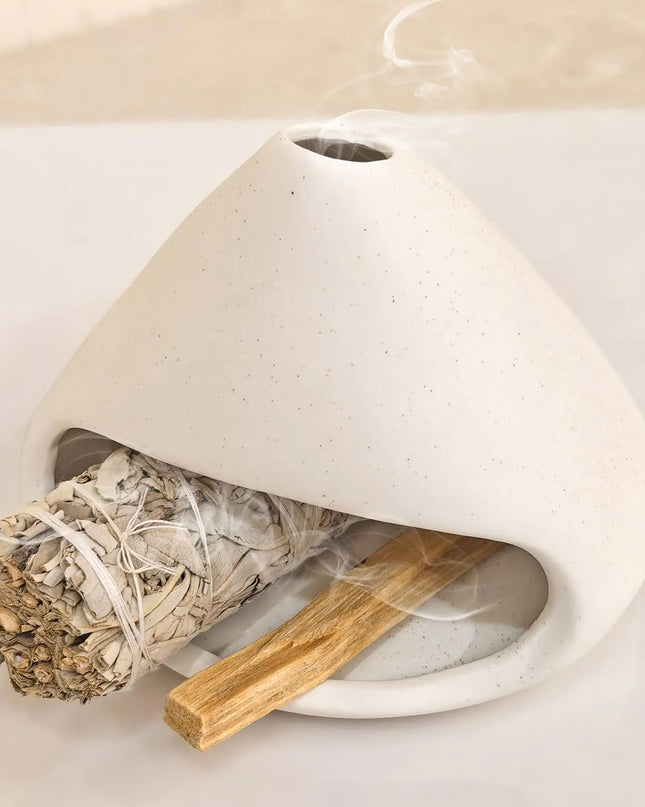 Yawlsow Palo Santo Holder Burner Charcoal Bakhoor Incense BurnerSmudge BowlSage HolderAsh Catcher for Meditation Zen Decor (White)