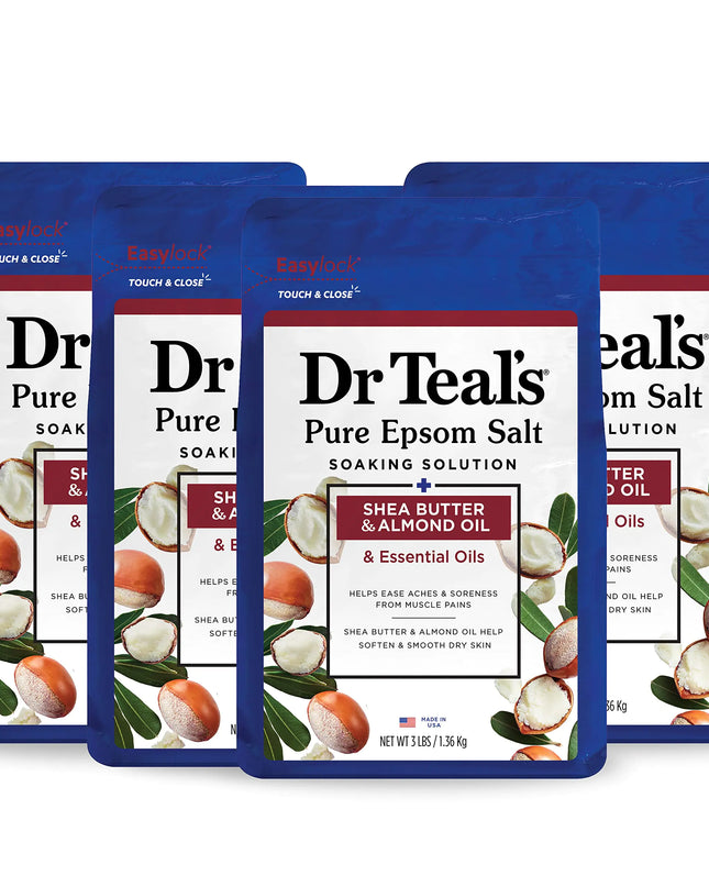 Dr Teals Epsom Magnesium Salt Soak Shea Butter & Almond 3 lbs (Pack of 4)